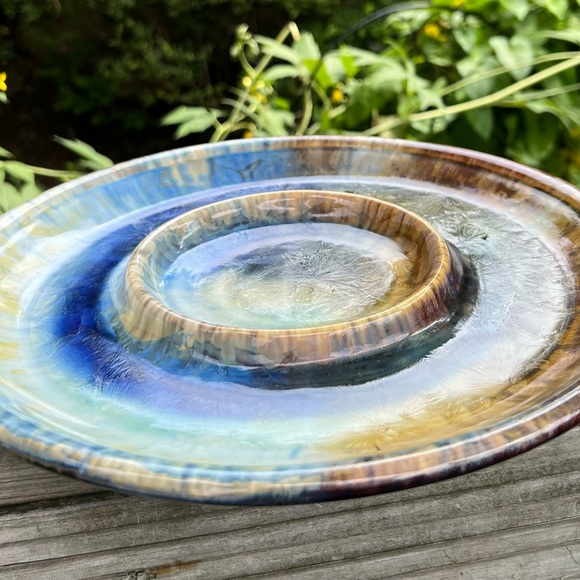 Kent Follette Pottery Crystalline Glaze Bread and Oil Dipping Plate 10.75” - Picture 6 of 16